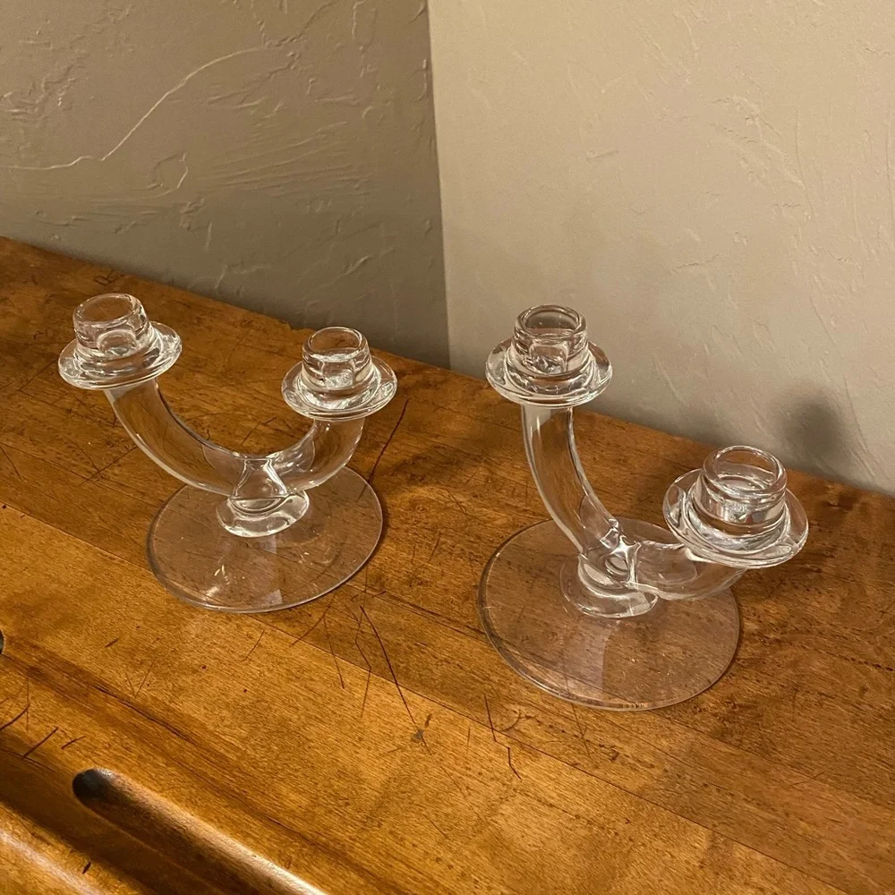 Glass Double Hi Lo Candle Holder Set Of 2